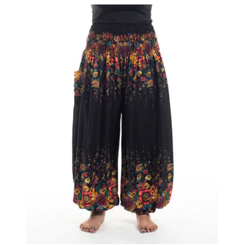 Harem Pant Floral Black Unisex - Plus Size