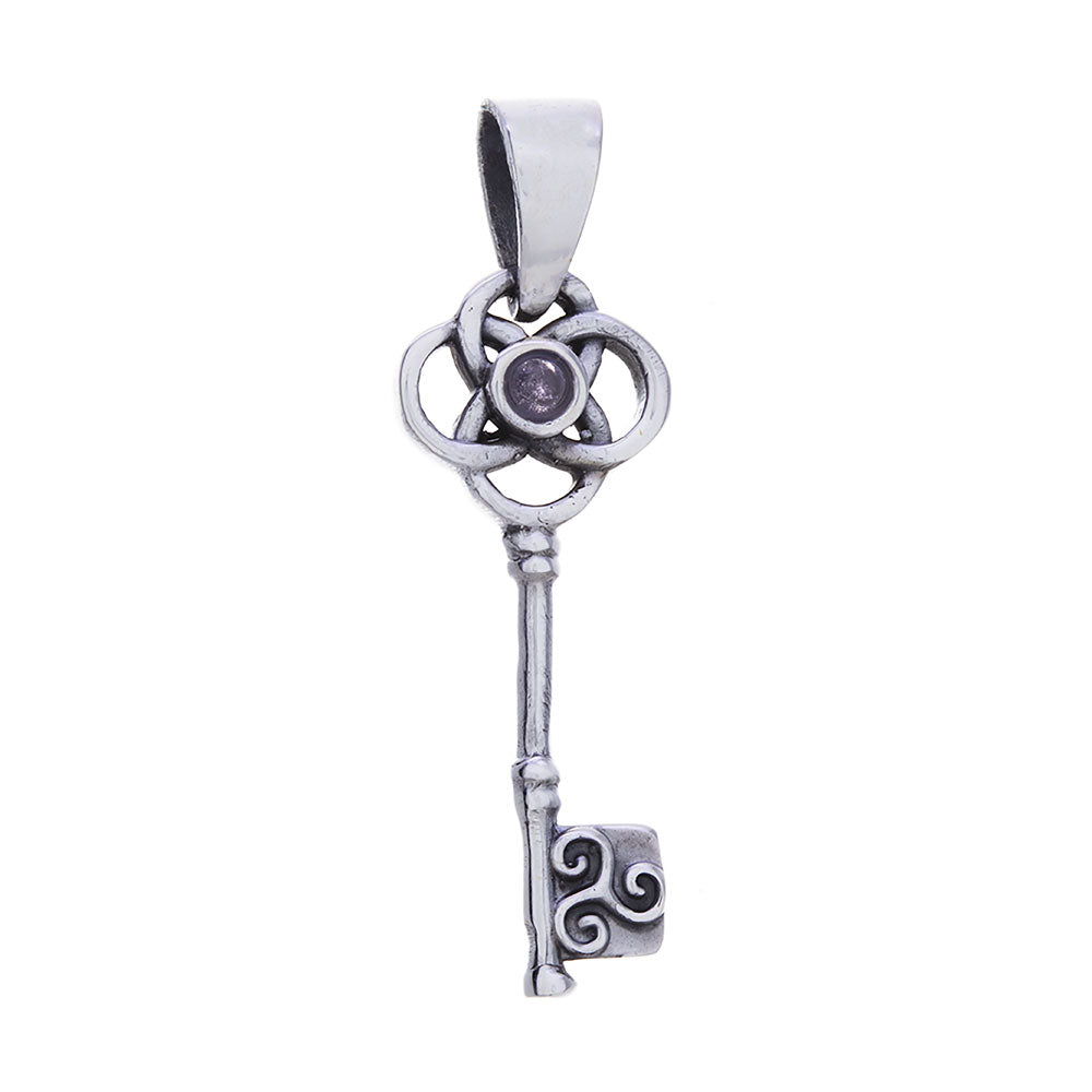 Pendant key w/amethyst sterling silver