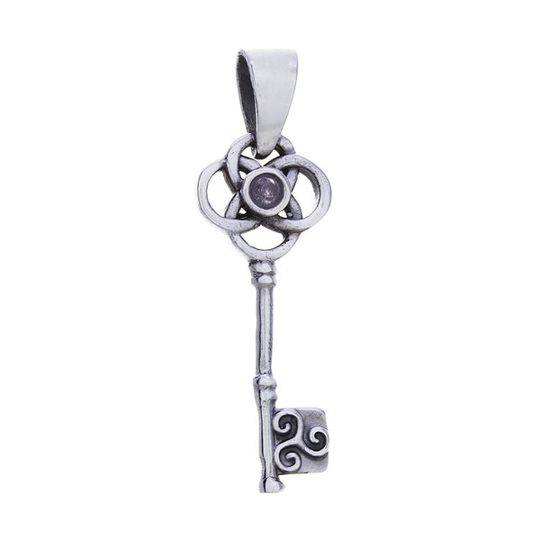Pendant key w/amethyst sterling silver