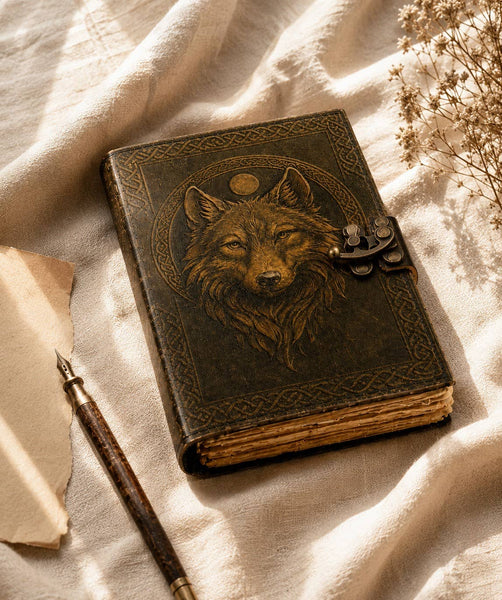 Handmade Leather Journal Blank Wolf