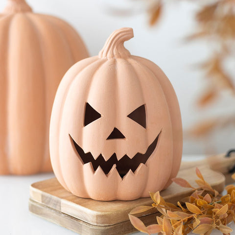 Orange Terracotta Pumpkin Ornament with Cut Out Face 15cm