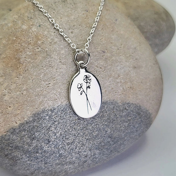 Birth Flower Necklace: June (Rose) sterling silver