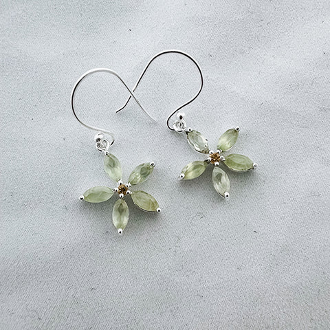 Earrings Prehnite flower (citrine centre) sterling silver
