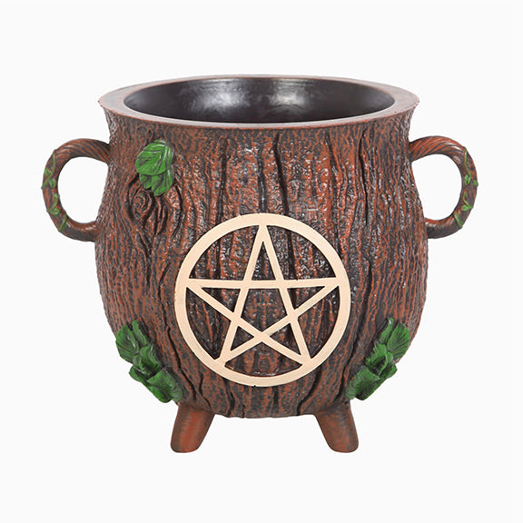 Plant Pot Pentagram Bark Effect Resin Cauldron