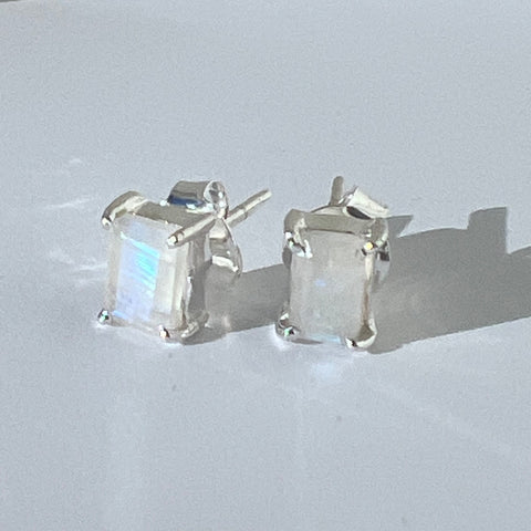 Earring moonstone rectangle sterling silver