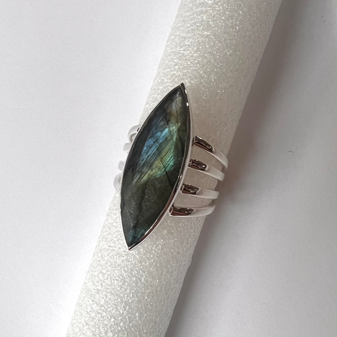 Ring labradorite triple band sterling silver