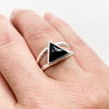 Ring black tourmaline triangle double band sterling silver