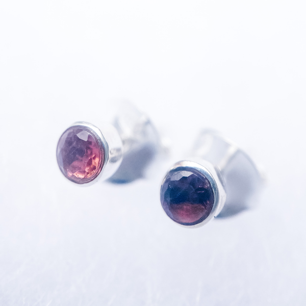 Earrings pink tourmaline stud sterling silver