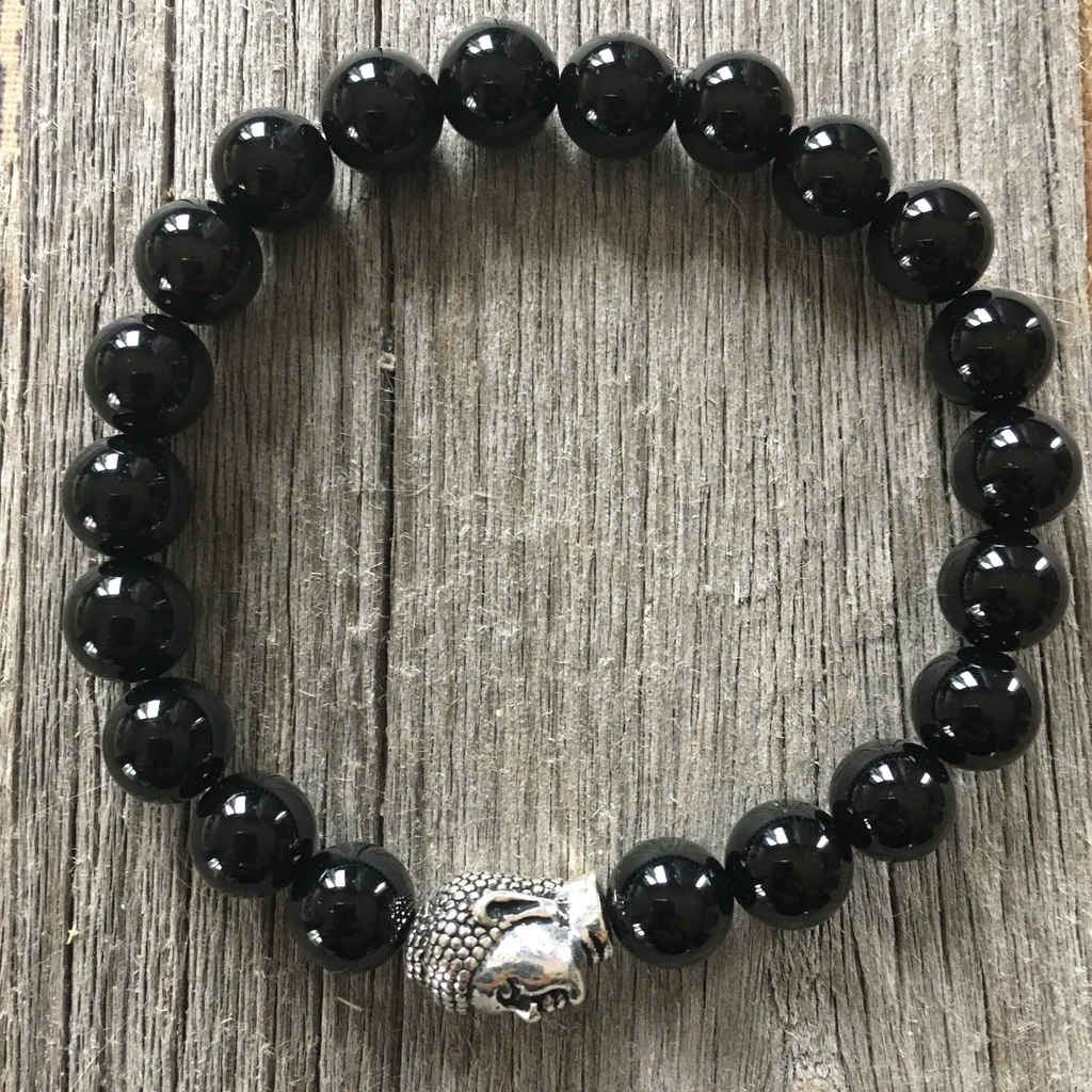 Bracelet 8mm onyx w/Buddha bead