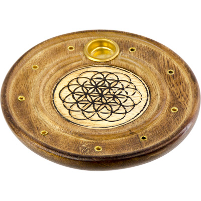 Cone incense holder wood Flower of Life