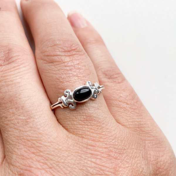 Ring black tourmaline oval stone sterling silver