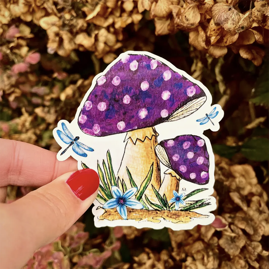 Handmade sticker - Mushrooms purple