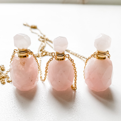Aromatherapy gemstone bottle necklace - Rose Quartz