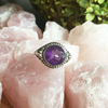 Ring amethyst round faceted filagree band sterling