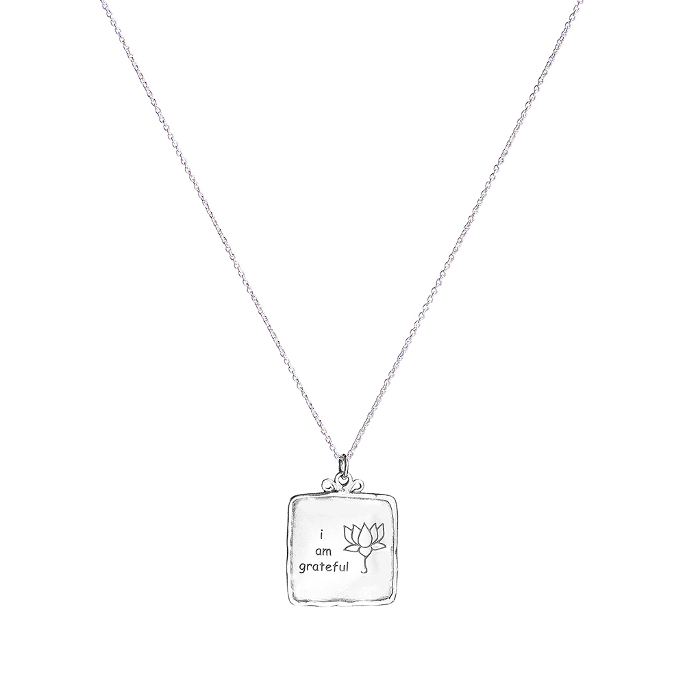Necklace ‘I am Grateful’ Lotus Square Sterling Silver