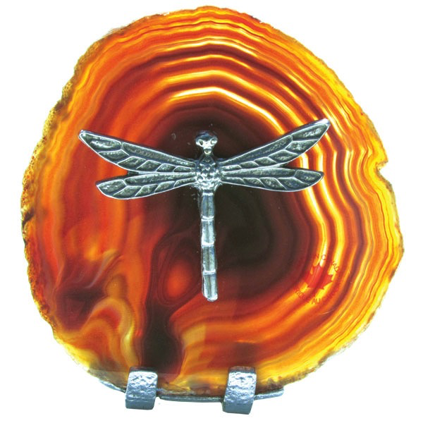 Agate slice dragonfly pewter