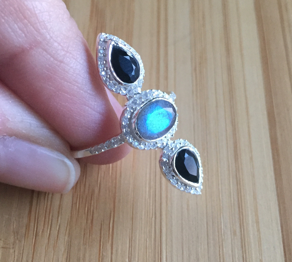 Ring onyx & labradorite sterling silver