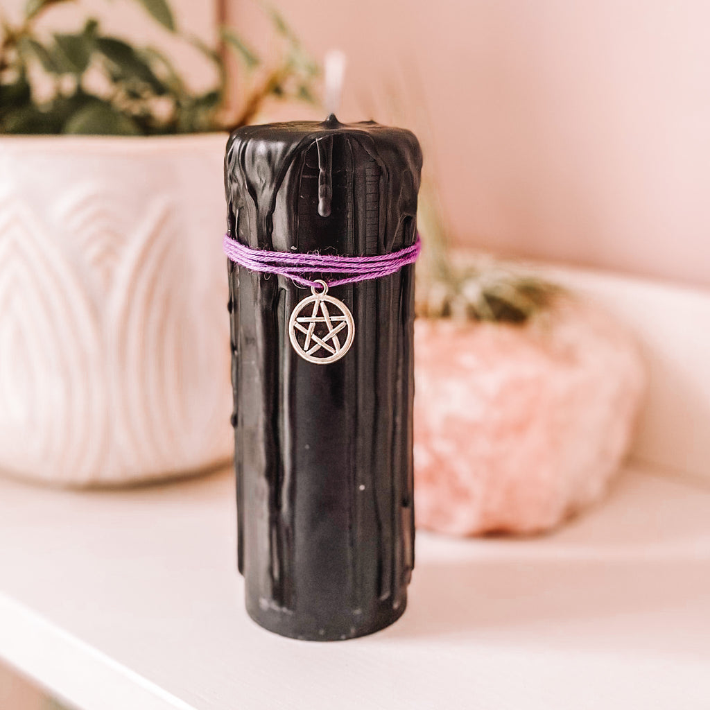 Beeswax candle pillar drip black