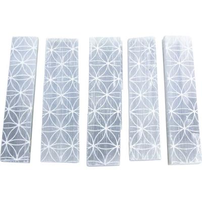 Selenite rough rectangle etched flower of life (1 stone)