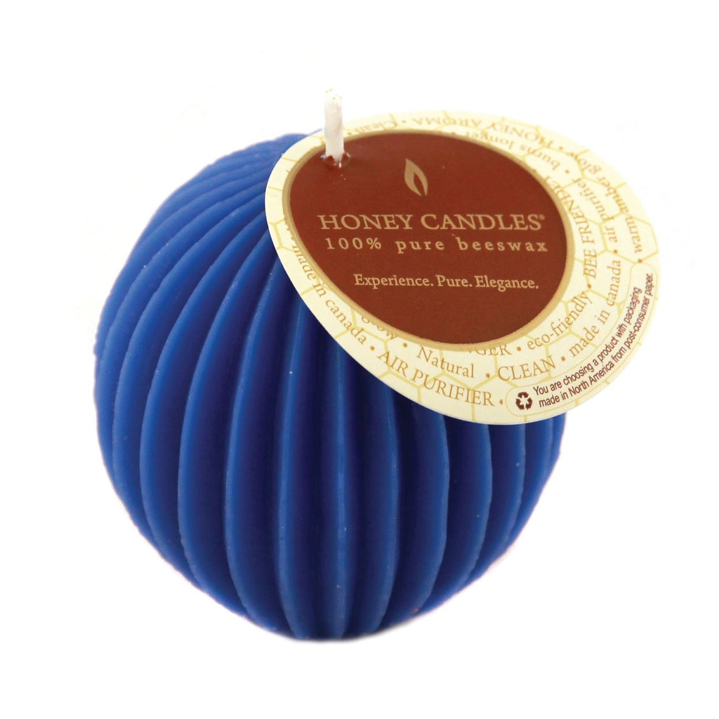 Fluted Sphere Blue Beeswax Candle