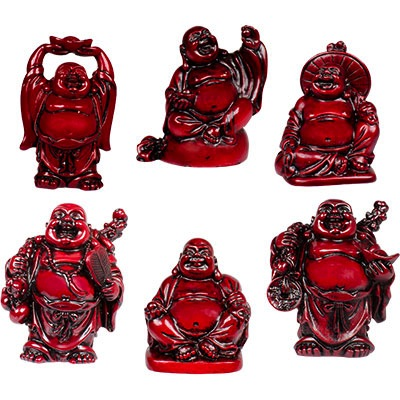 Statues Buddha red resin set of 6