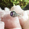 Ring amethyst round faceted filagree band sterling
