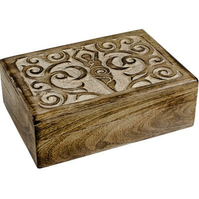 Wood box goddess carved 5” x 7”