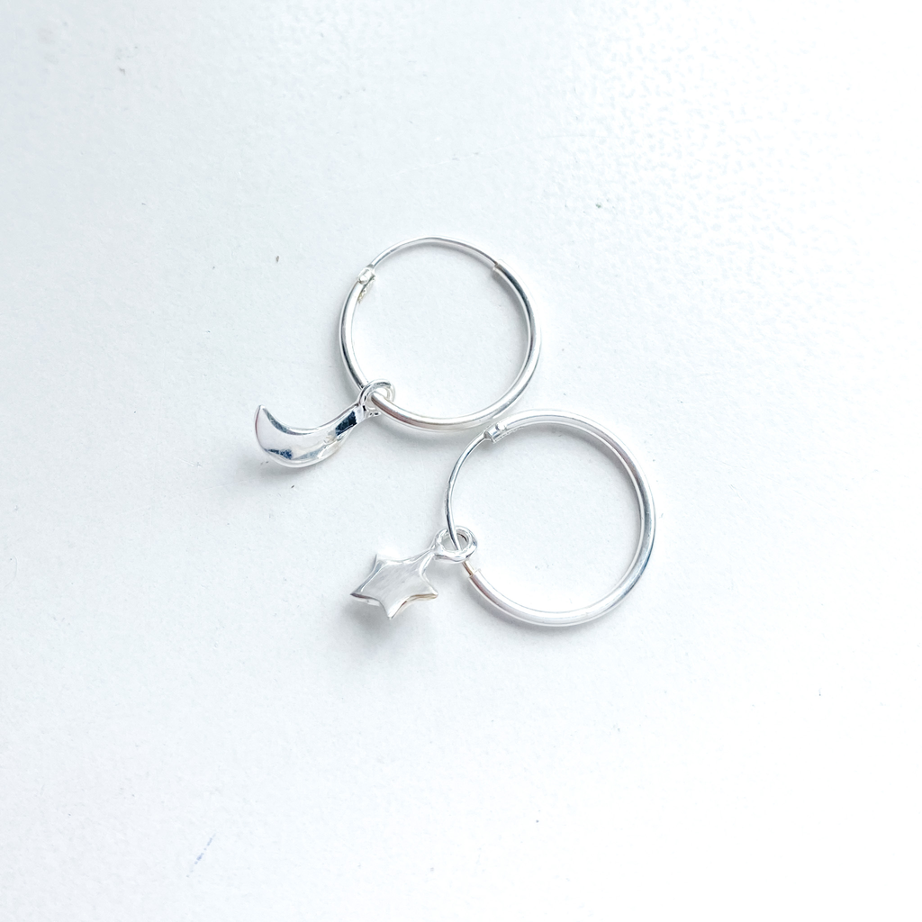 Earrings star/moon hoop sterling siver