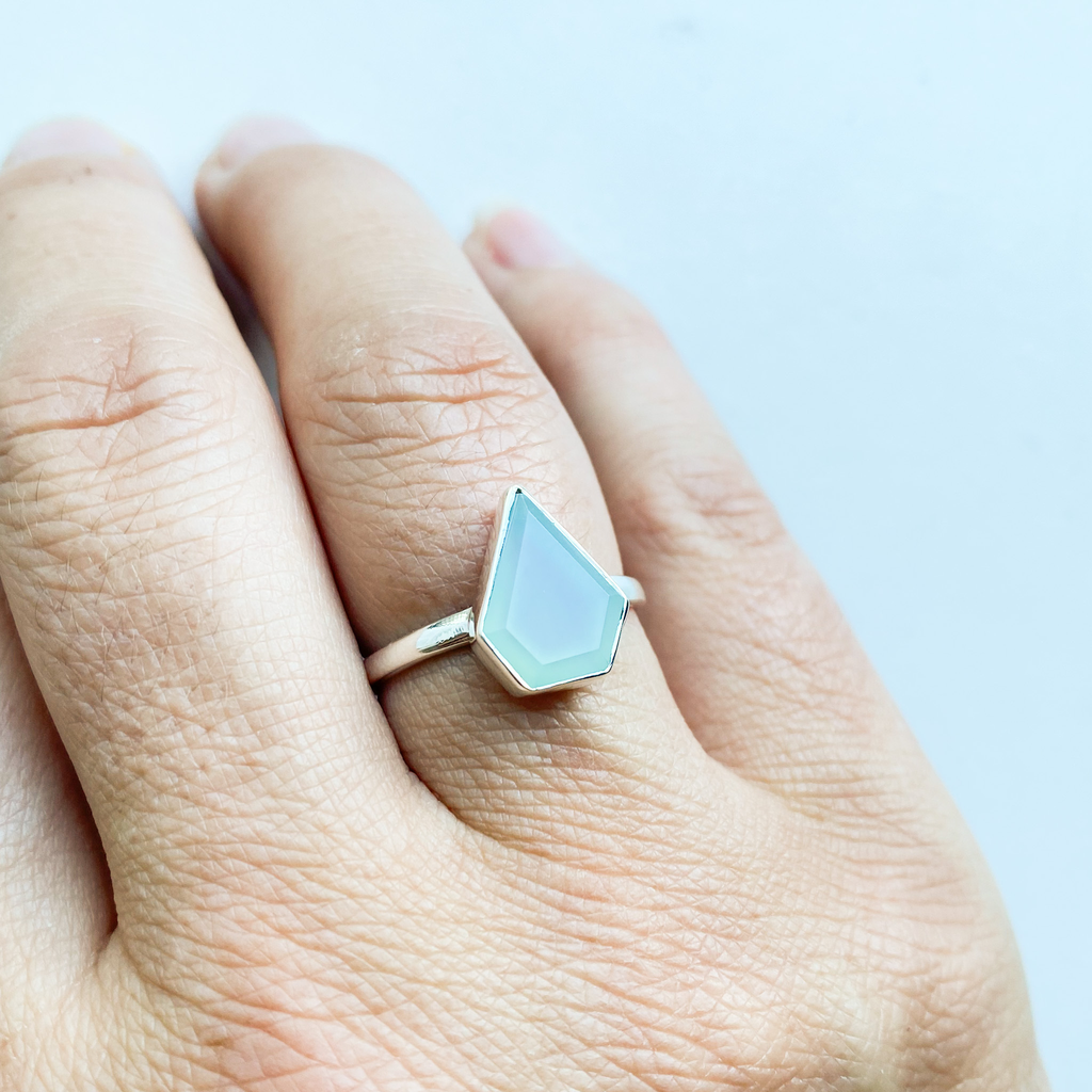 Ring aqua chalcedony diamond sterling silver