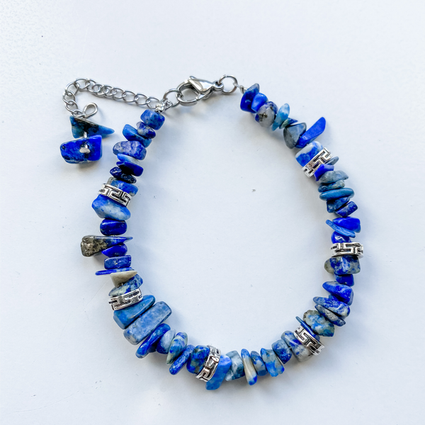 Bracelet chip Lapis adjustable  with alloy findings