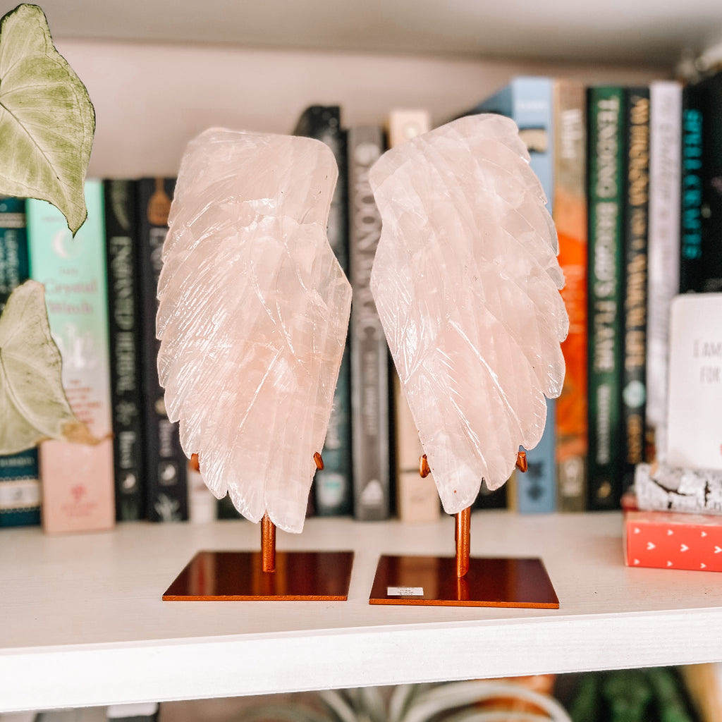 Rose quartz wing pair