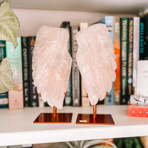 Rose quartz wing pair