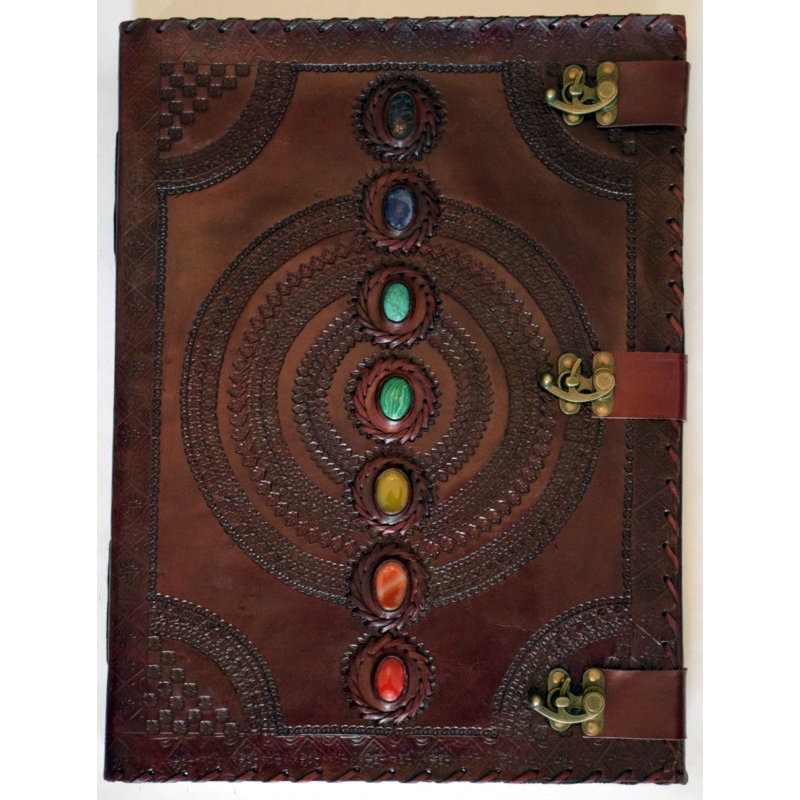 Journal Leather Huge Embossed with 7 Chakra Stones