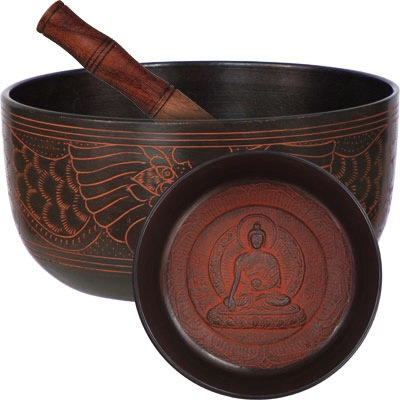 Singing Bowl Carved Buddha Red 6”