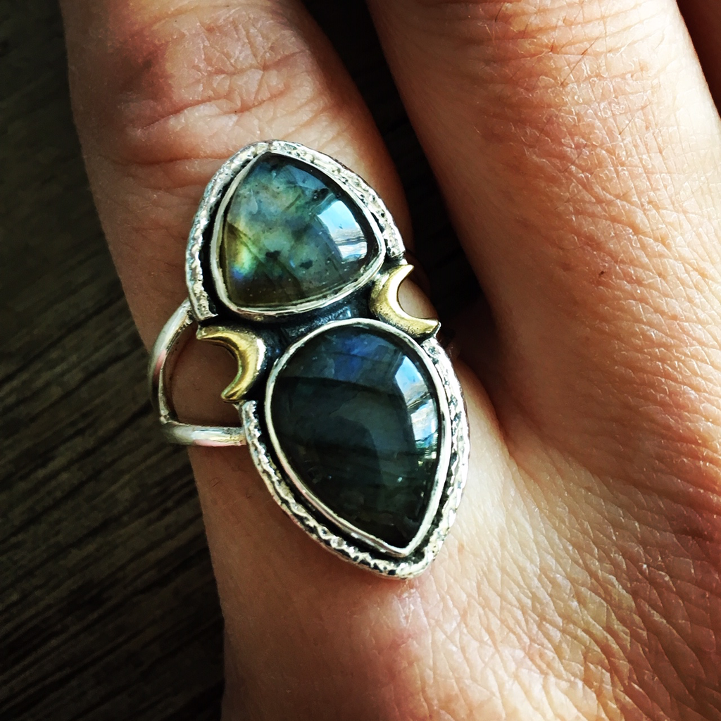 Ring labradorite double moon sterling silver