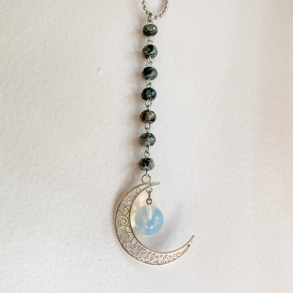 Car charm moon with opalite sphere