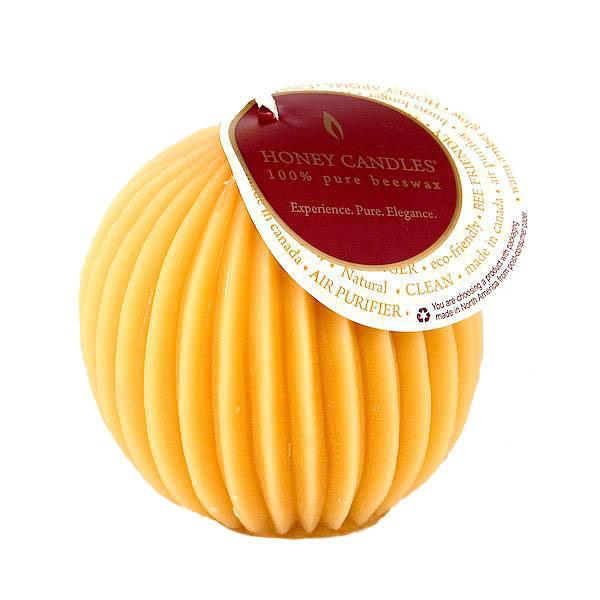 Fluted Sphere Natural Beeswax Candle