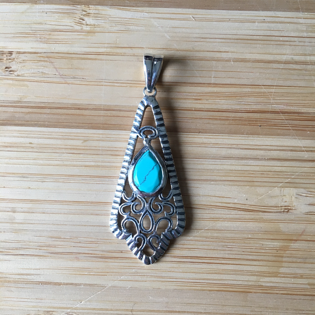 Pendant turquoise drop sterling silver