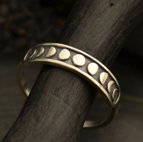 Ring moon phase band sterling silver