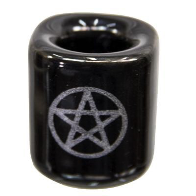 Candle holder mini - Black/silver pentacle