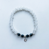 Bracelet black tourmaline/snow quartz 6mm with moon charm