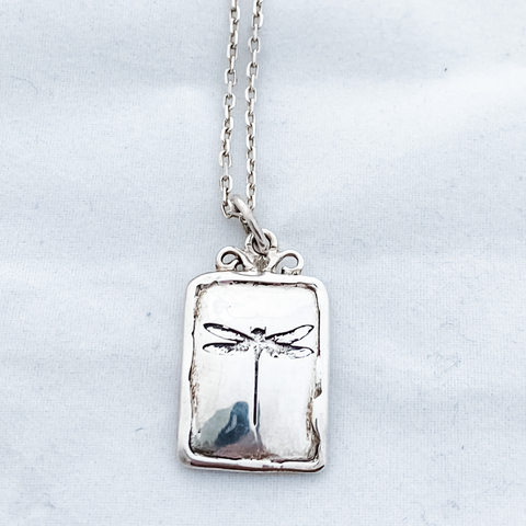 Necklace dragonfly square sterling silver