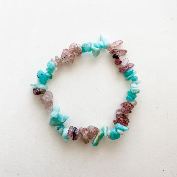 Bracelet chip strawberry quartz & amazonite