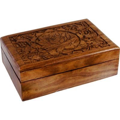 Wood box carved lotus