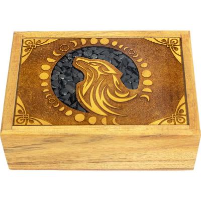 Wood box wolf onyx inlay