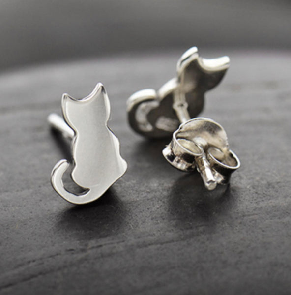 Earrings cat studs sterling silver